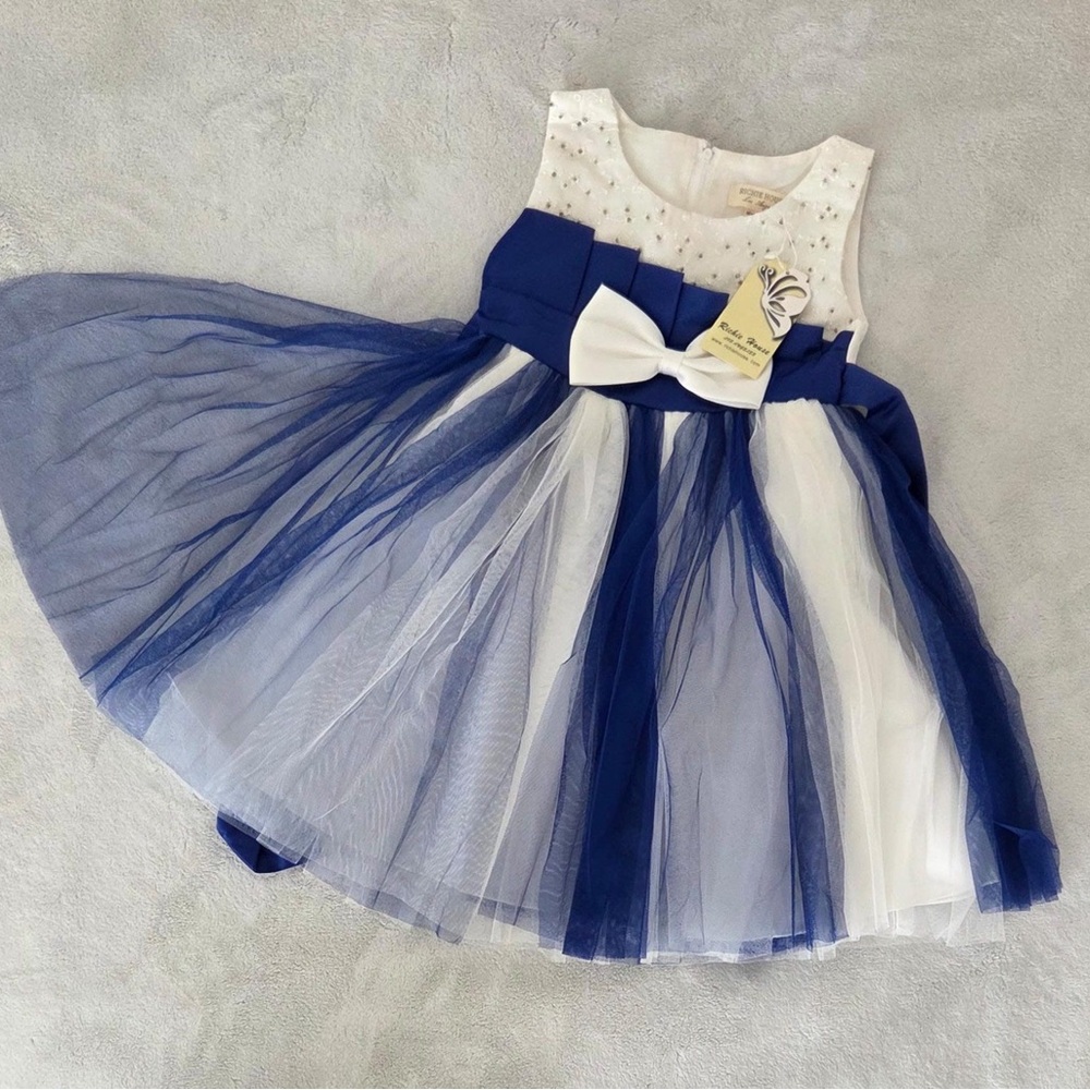 Elegant Blue and White Kids Formal Dress
